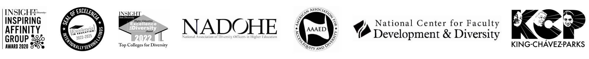 A row of different organizations with awards from various organizations